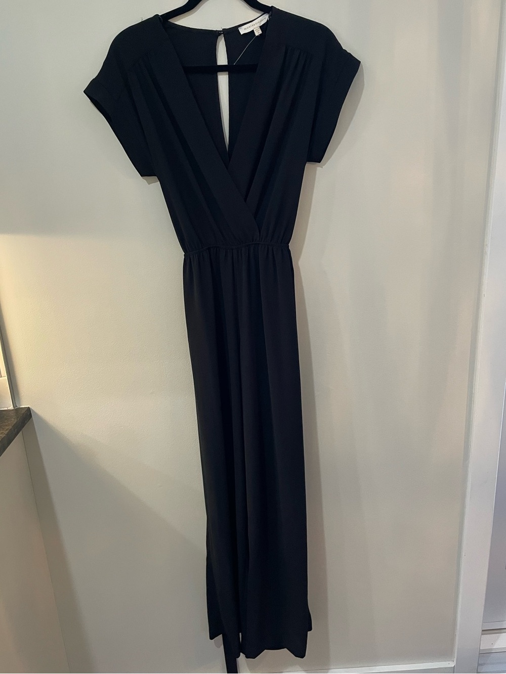 Black Wrap-Front Cap-Sleeve Jumpsuit